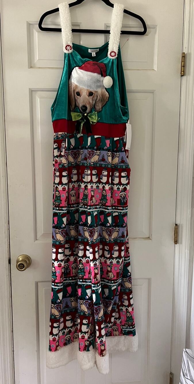 Golden retriever Christmas overalls, velour, Fred Meyer New with tags Large